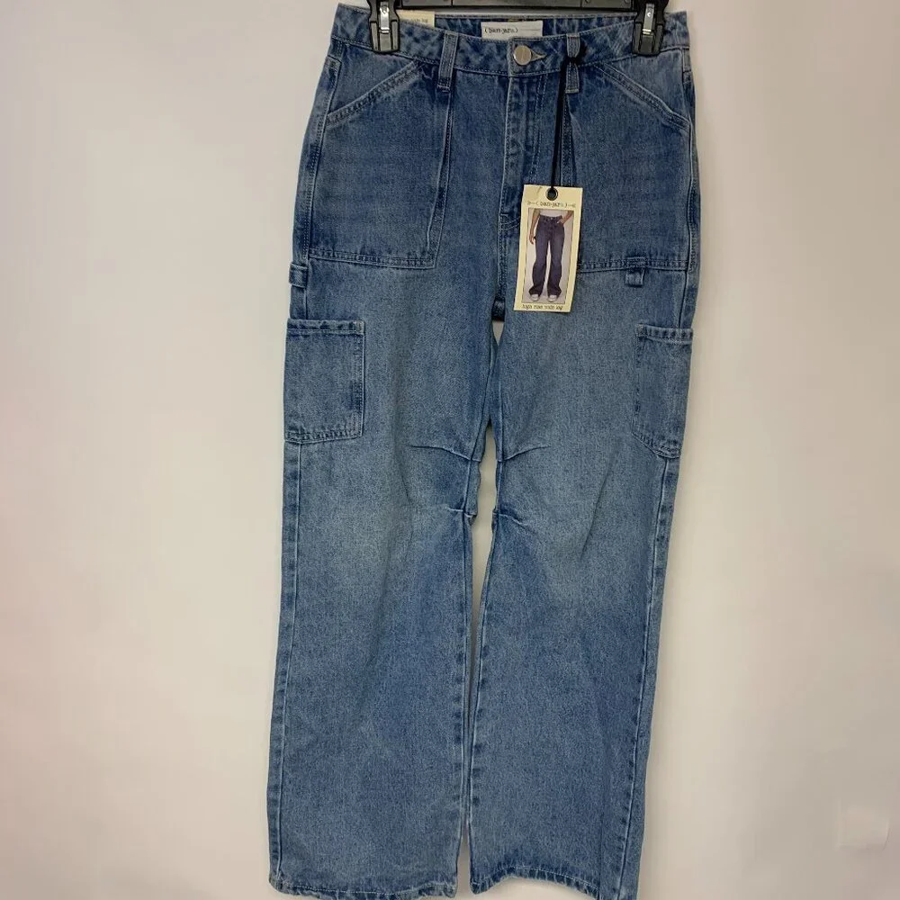 Ban-Jara Jeans high-rise wide leg cargo minor distressing Womens SZ 3 NWT - Picture 1 of 12
